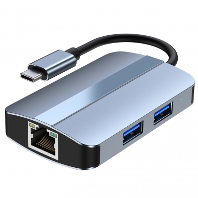 RJ45 USB 3.0 USB2.0 Aluminum alloy USB Hub With micro SD*1+SD*1